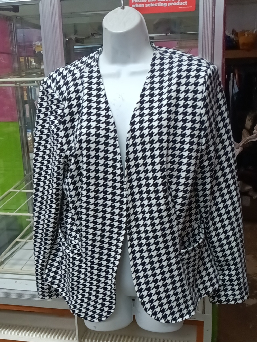 Classic Houndstooth Open-Front Women's Blazer - Black & White